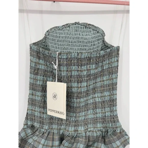 NWT Peppermayo Picture This Maxi Dress Women's 2 Gray Blue Check Pattern Party - Picture 3 of 14